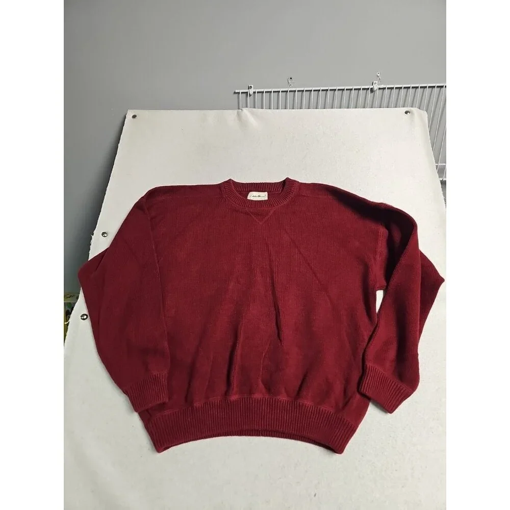 Eddie Bauer Sweater Men's Size XL Red Pullover Crew Neck‎ Ribbed Collar Cotton